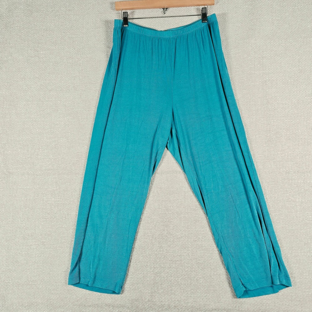 Slinky Brand Womens Pants 1X Blue Elastic Waist Crop Ankle Inseam 25 Made in USA